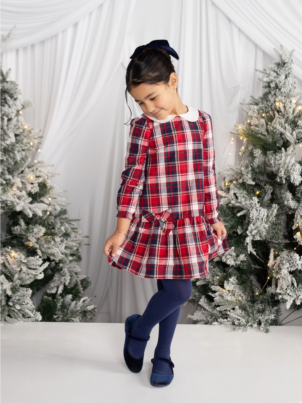 Janie and Jack Red and Navy Plaid Dress with Peter Pan Collar